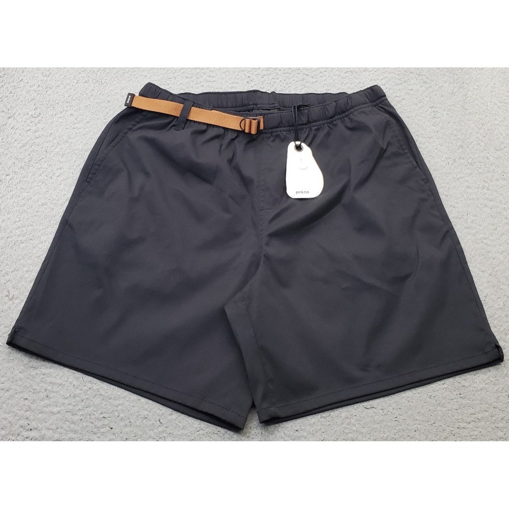 PrAna Zion Pull On Shorts Men M/07 Black Stretch Relaxed Fit Slit Hiking Outdoor